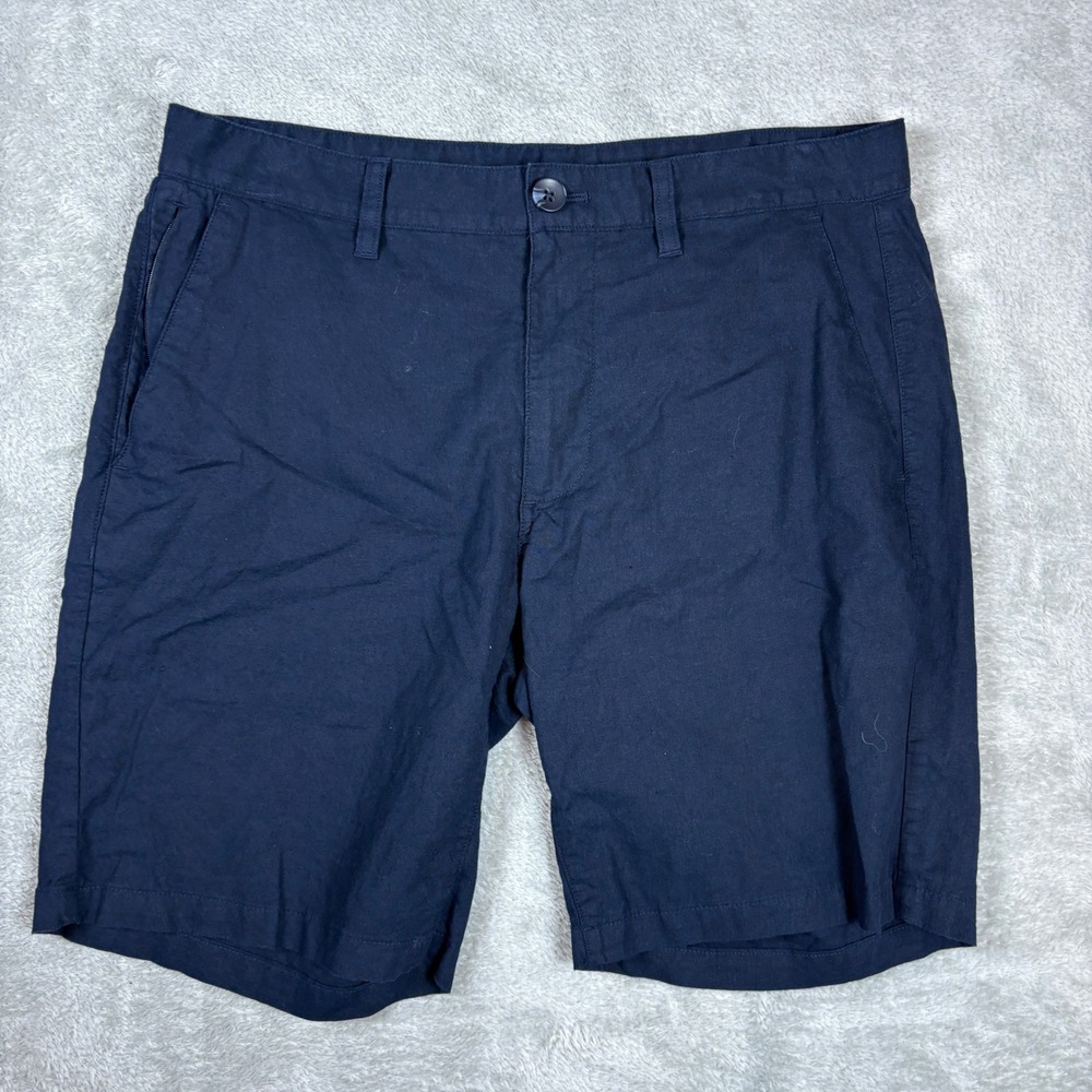 True Classic Shorts Mens 32 Chino Linen Blend Navy Blue Stretch Casual Summer